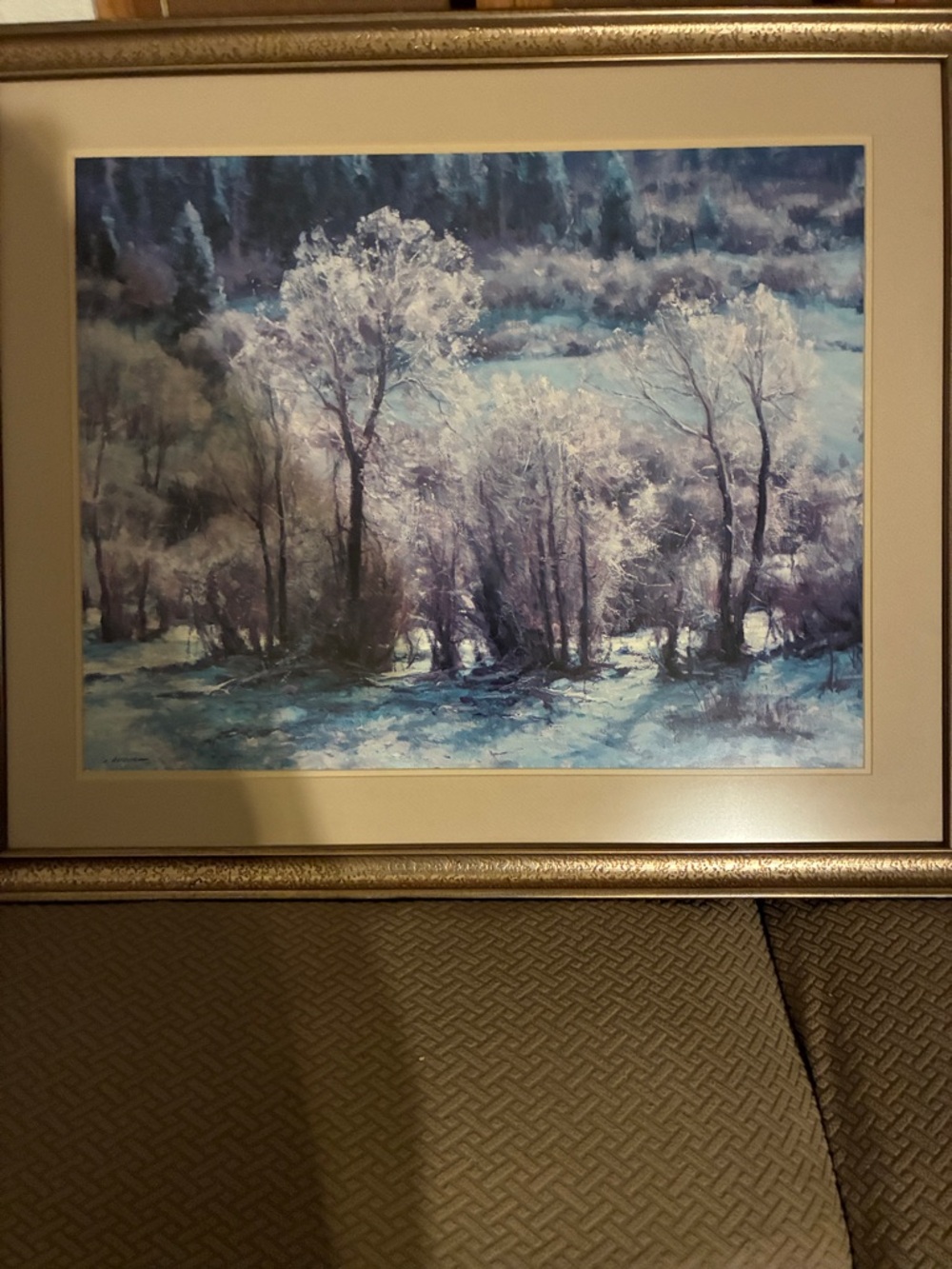 Framed Winter Landscape Wall Art - Blue and White